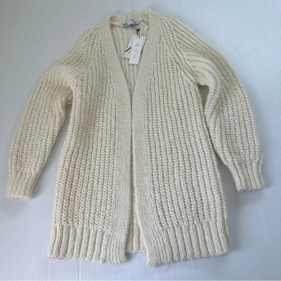 Zara Open Front Long Line Cardigan Cream, S - Picture 2 of 9
